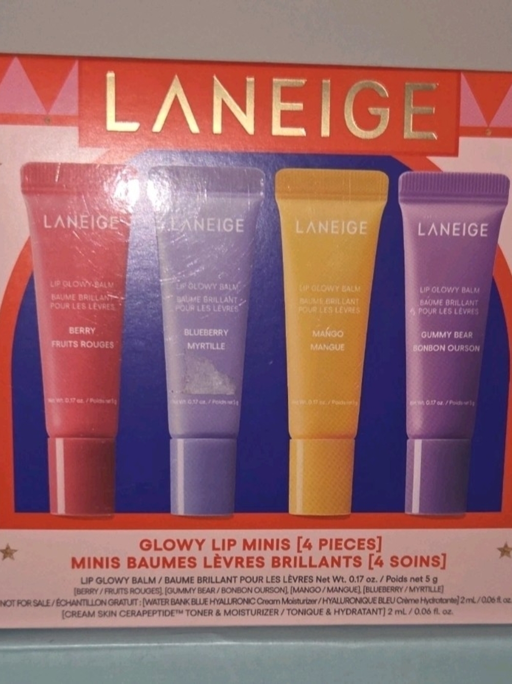 LANEIGE Glowy Lip Minis Set — Berry, Blueberry, Mango, Gummy Bear